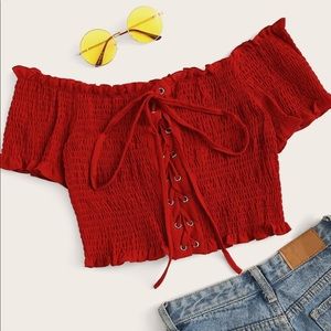 Shirred Off The Shoulder Crop Top
